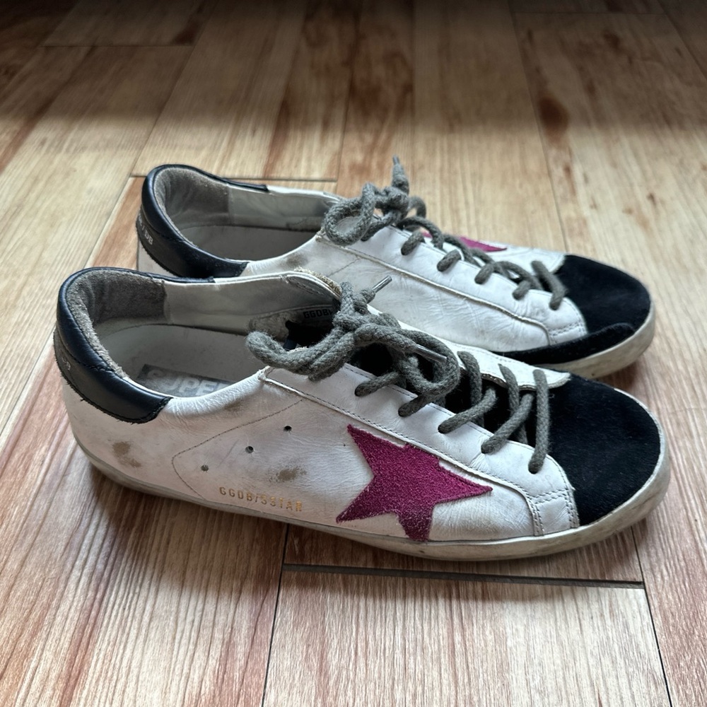 Golden Goose White Sneakers with Black and Pink Accents